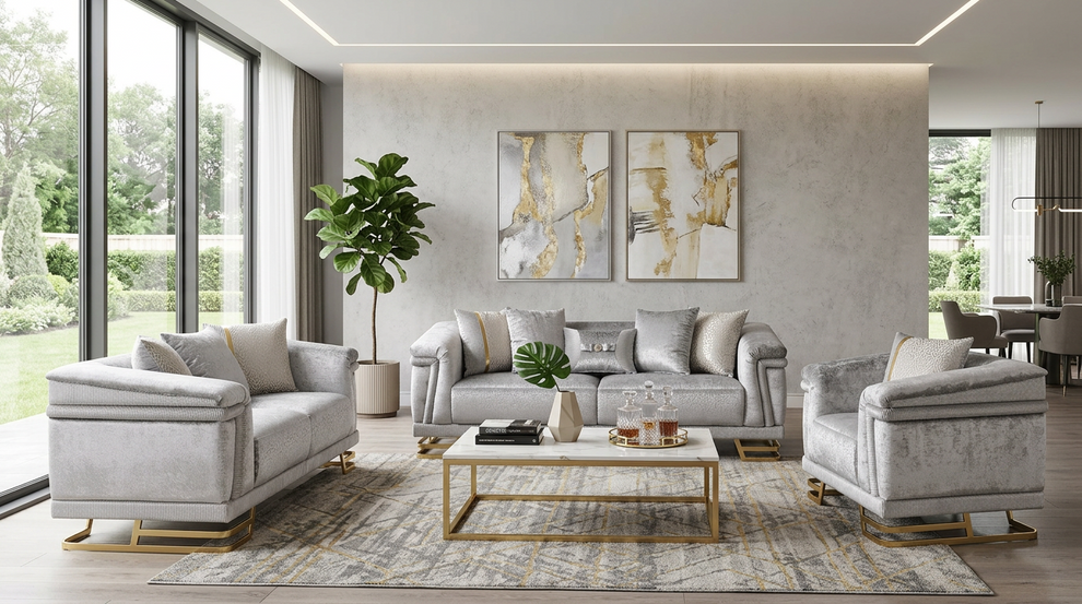 Amalfi Grey Fabric Living Room Set