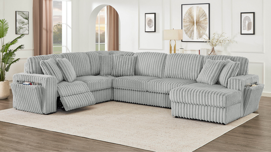 Rana Grey Cord Fabric POWER Reclining Sectional S3663