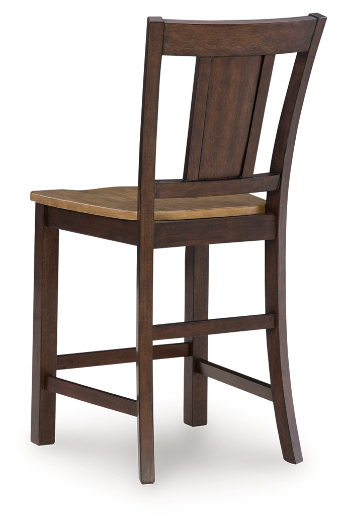 Rylandeen Light Brown/Dark Brown Counter Height Extension Dining Table 4 Barstools and Bench PCD687