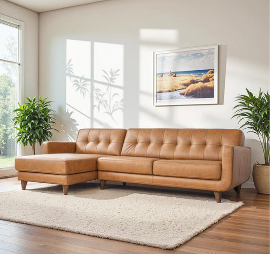 Allison Left-Facing Tan Leather Sectional Sofa