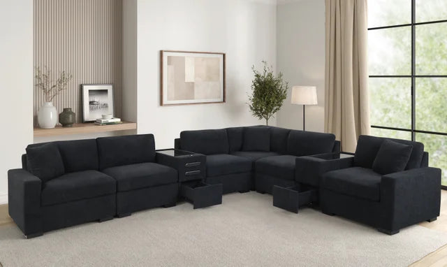 Barista Black BLUETOOTH SPEAKERS 8PC Modular Sectional Set