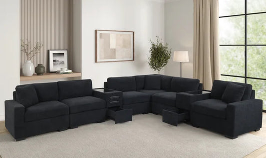 Barista Black BLUETOOTH SPEAKERS 8PC Modular Sectional Set