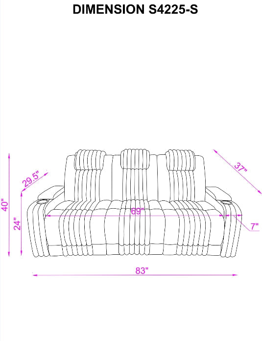 Lita Grey POWER RECLINER/ HEADREST/LED 3pc Living Room Set S4225