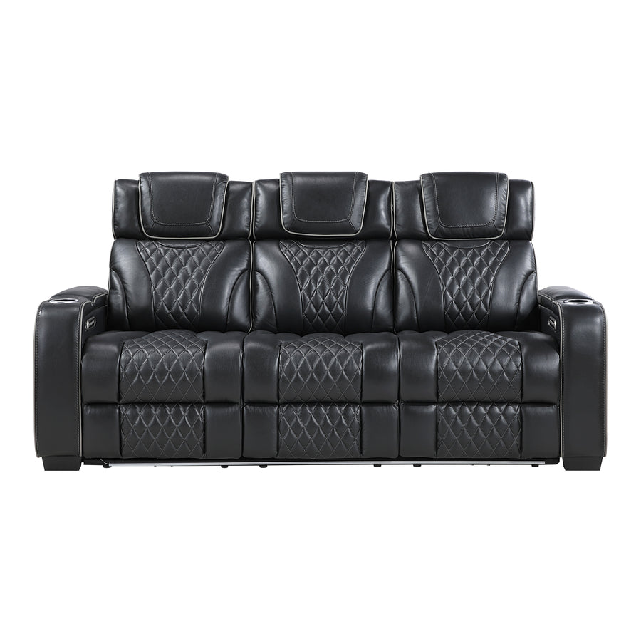 Apex Black TOP GRAIN LEATHER/POWER/LED/MASSAGE Reclining Set 8449