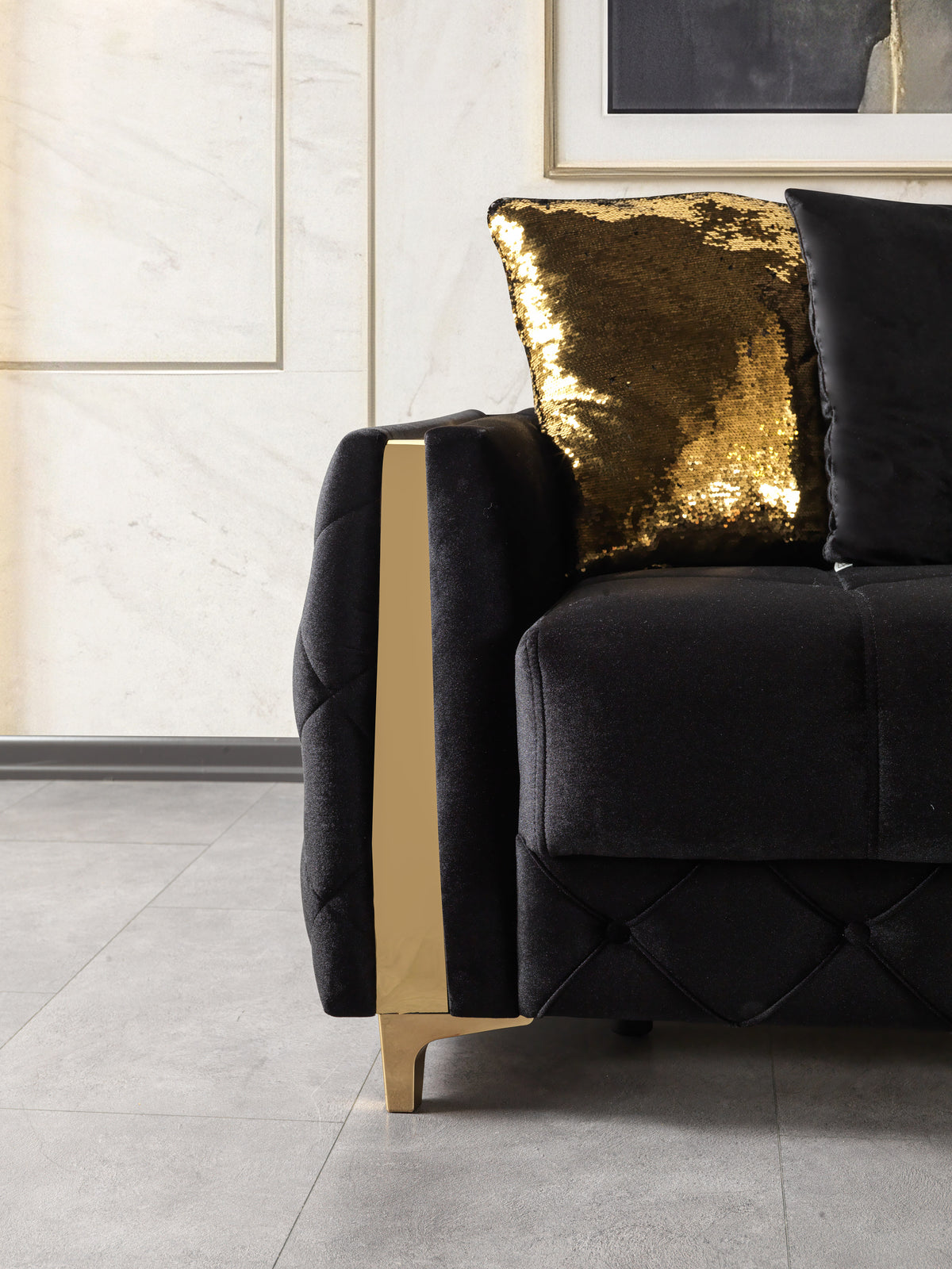 Florence Black Velvet Sofa 88" & Loveseat 64"