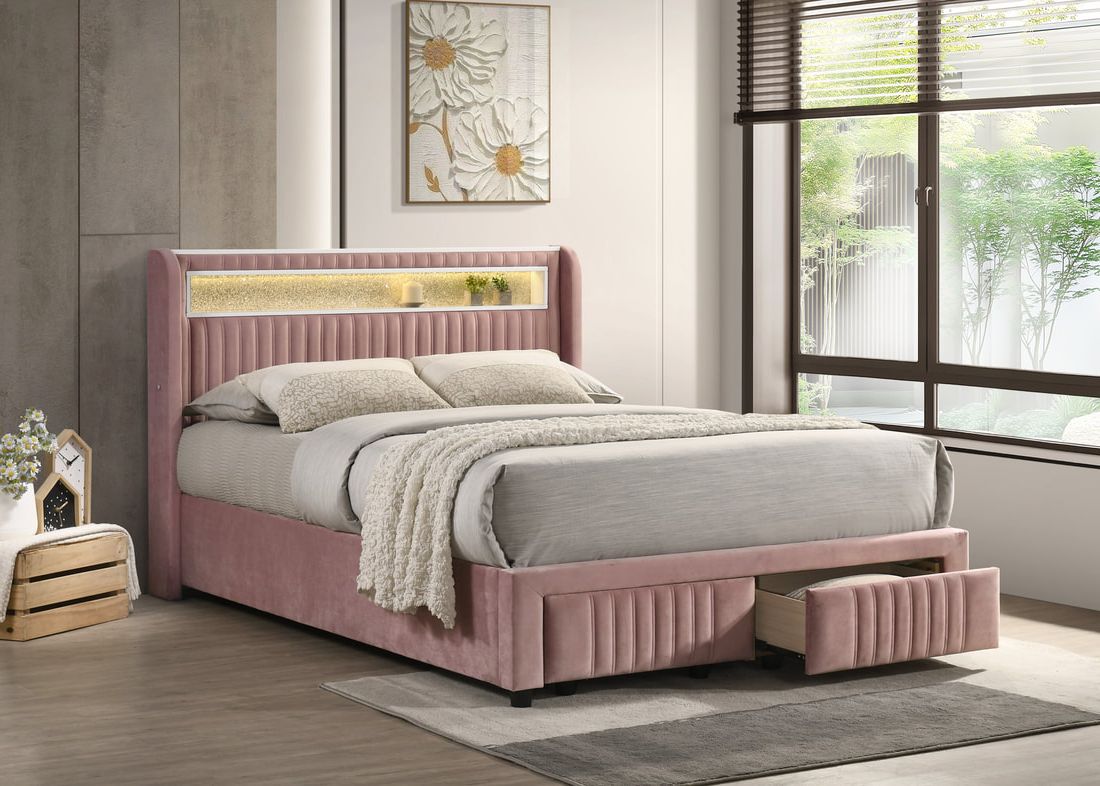 Cupid Pink Fabric Full Platform Bed