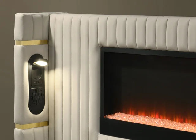 Romance2 Cream Fireplace/BlutoothSpeakers  King Platform Bed