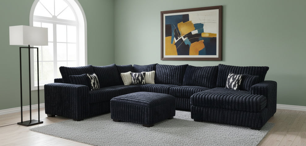 Texan Black Thick Soft Corduroy OVERSIZED  4pc Sectional S320