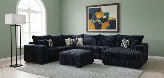 Texan Black Thick Soft Corduroy OVERSIZED  4pc Sectional S320
