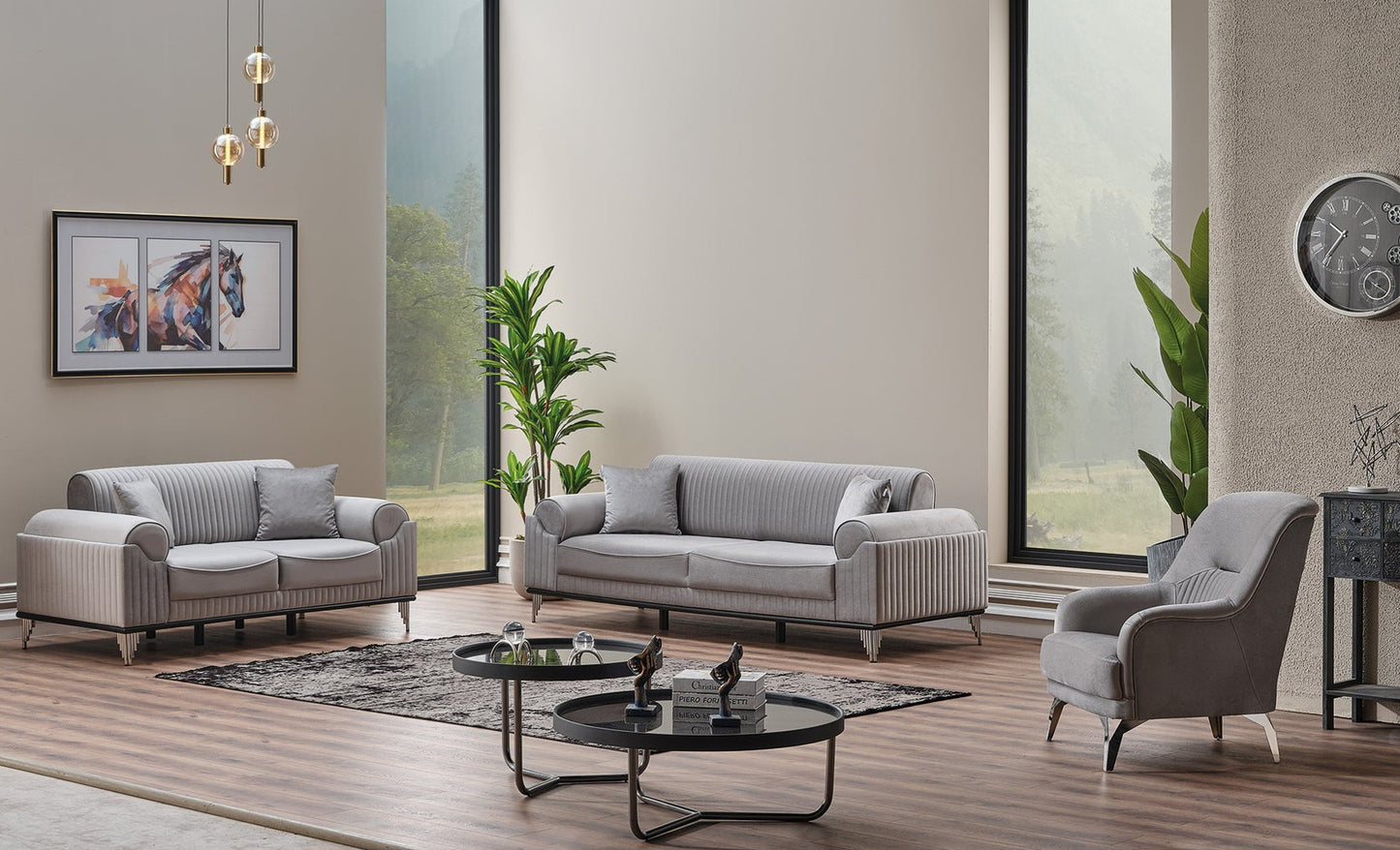 Everest 3-pieces (Sofa & Loveseat & Chair) Livingroom Set Light Grey