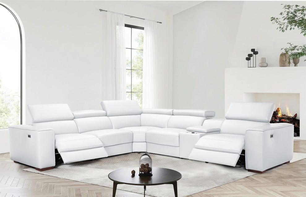 Picasso II White 2-POWER Italian Leather Match 6pc Sectional  MI631