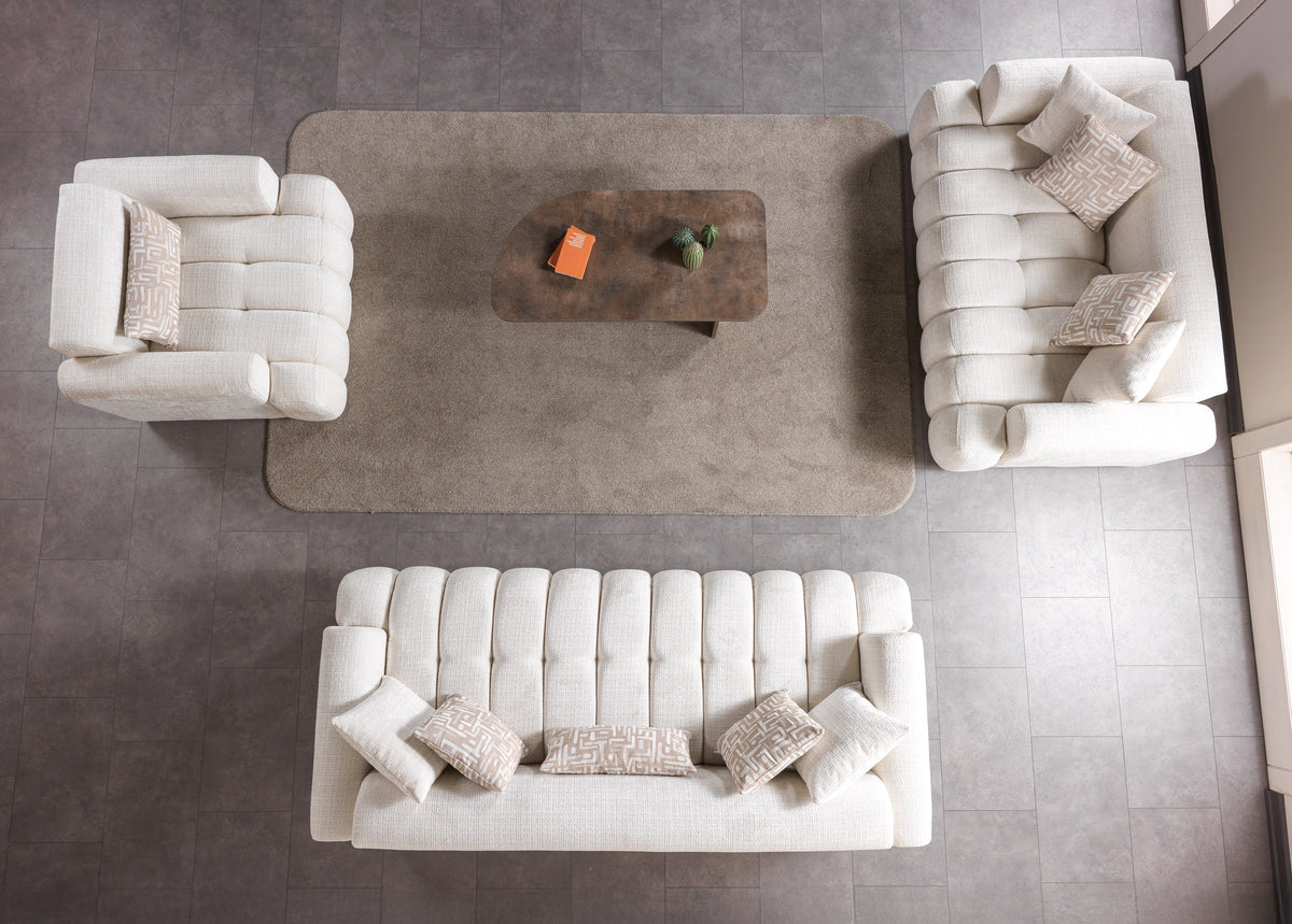 Yulia Ivory Boucle Living Room Set