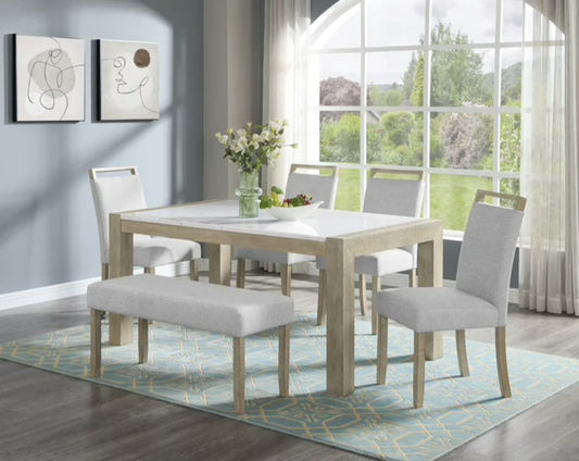 Hazel White Genuine Marble Dining Set 1321 - Harwin Furniture