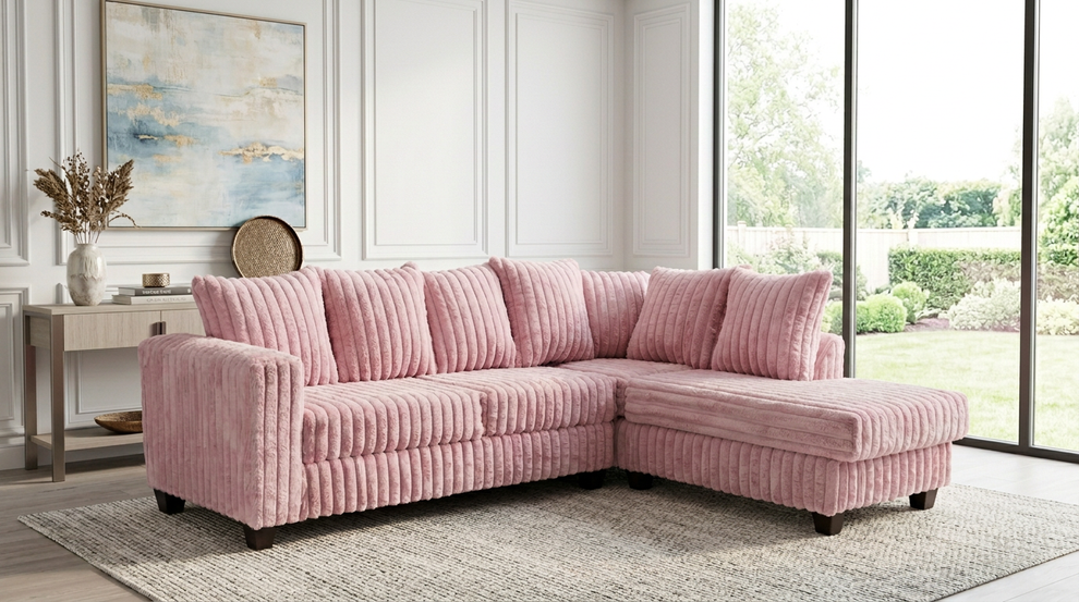 Gia Pink Corduroy Fabric Sectional S300