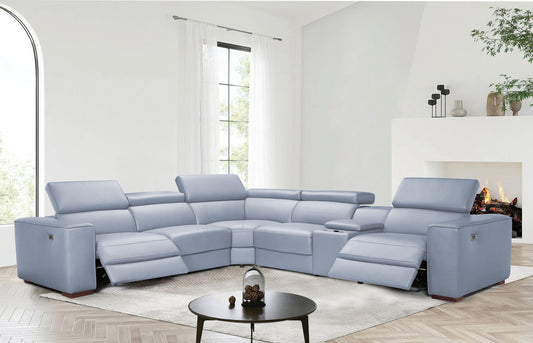 Picasso II Light Blue 2-POWER Italian Leather Match 6pc Sectional  MI631