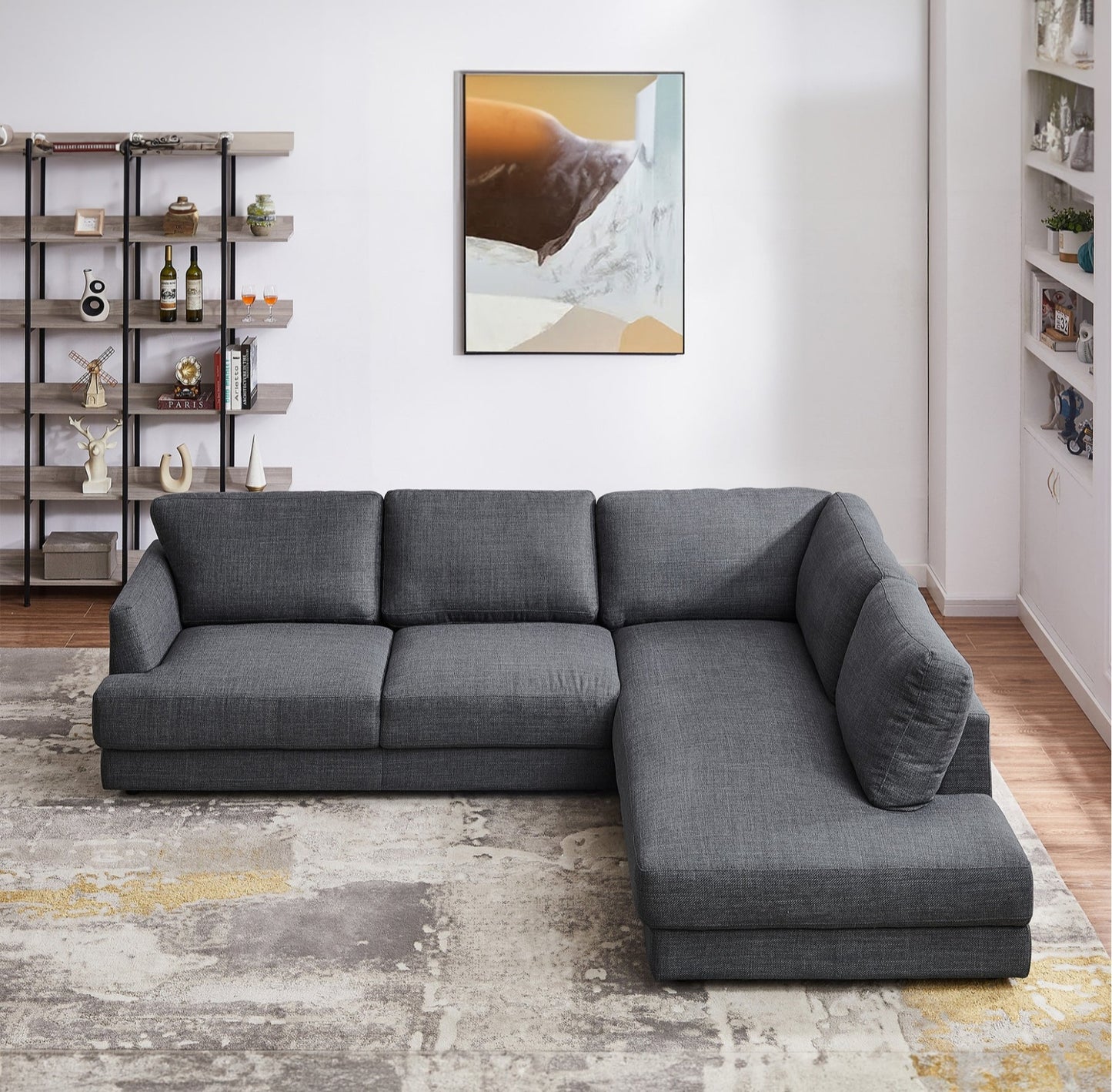 Glander 108" Grey Linen Sectional Sofa Right Facing