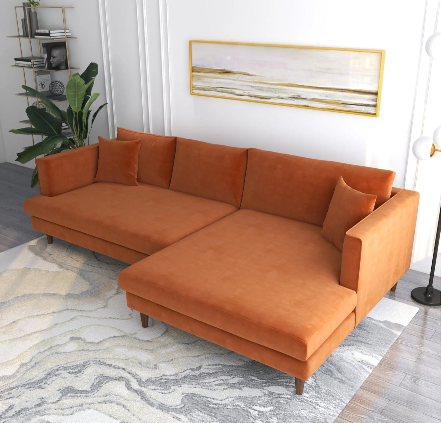 Blake 107" Orange L-Shaped Sectional Sofa Right Facing