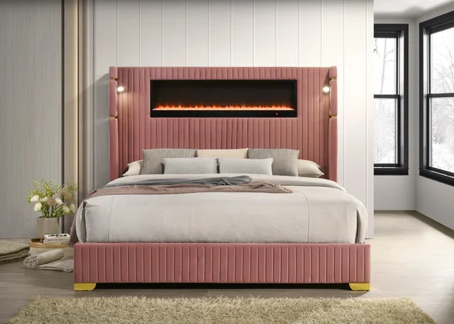Romance2 Pink Fireplace/BlutoothSpeakers King Platform Bed