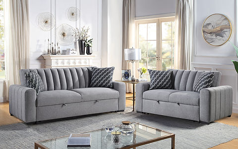 Zaira Grey Boucle Pullout Sleeper Sofa and Loveseat S351