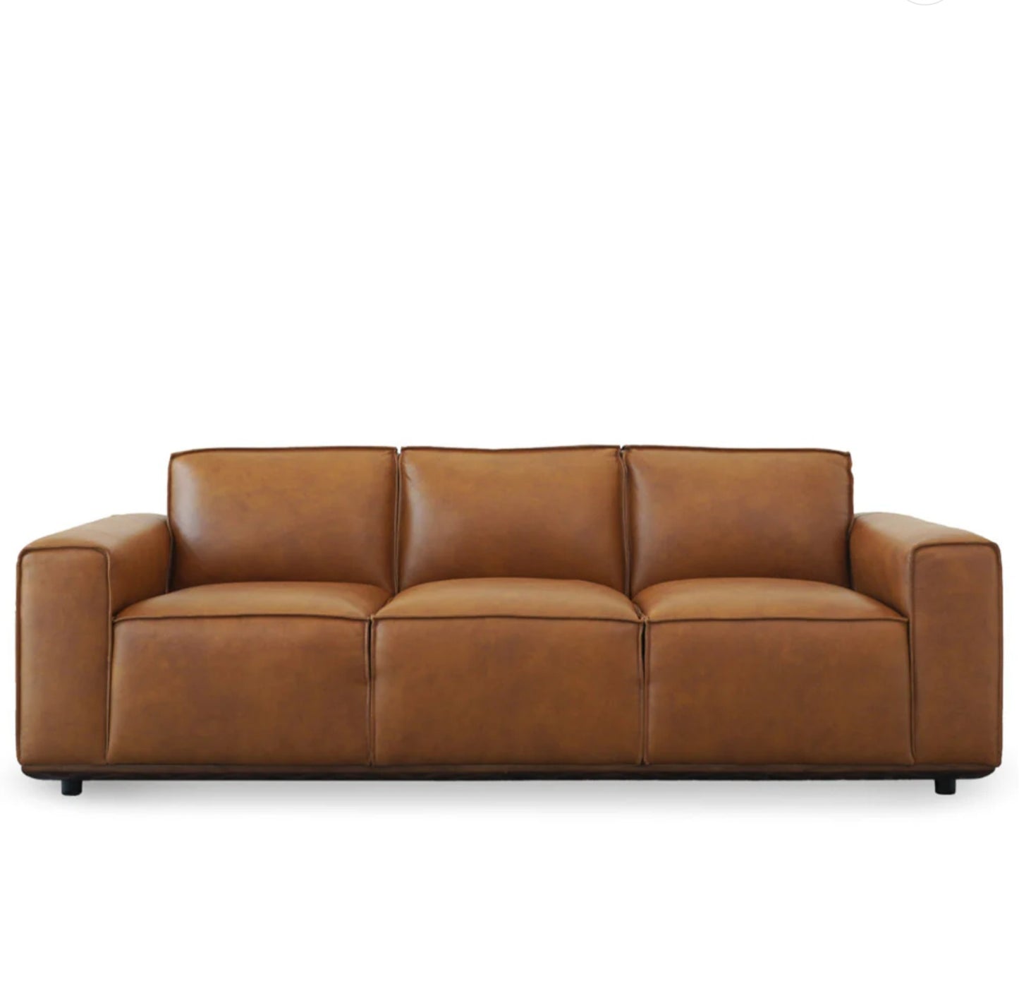 Hanky Mid-Century Modern Geniune Tan Leather Sofa