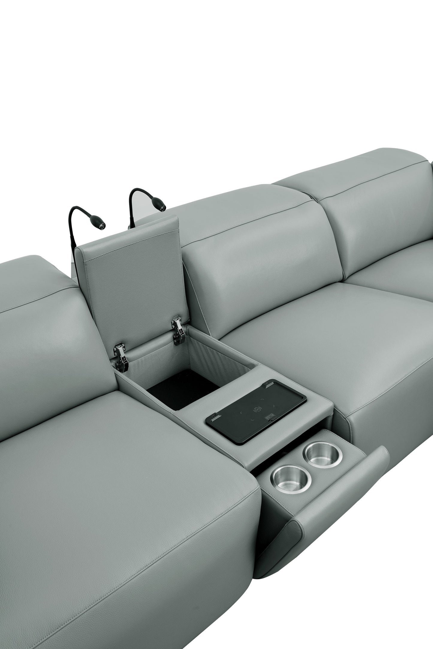 Holly Grey Italian Leather/Match POWER Reclining Corner Sectional (3 Power Recliners + 1 Console) MI-2520
