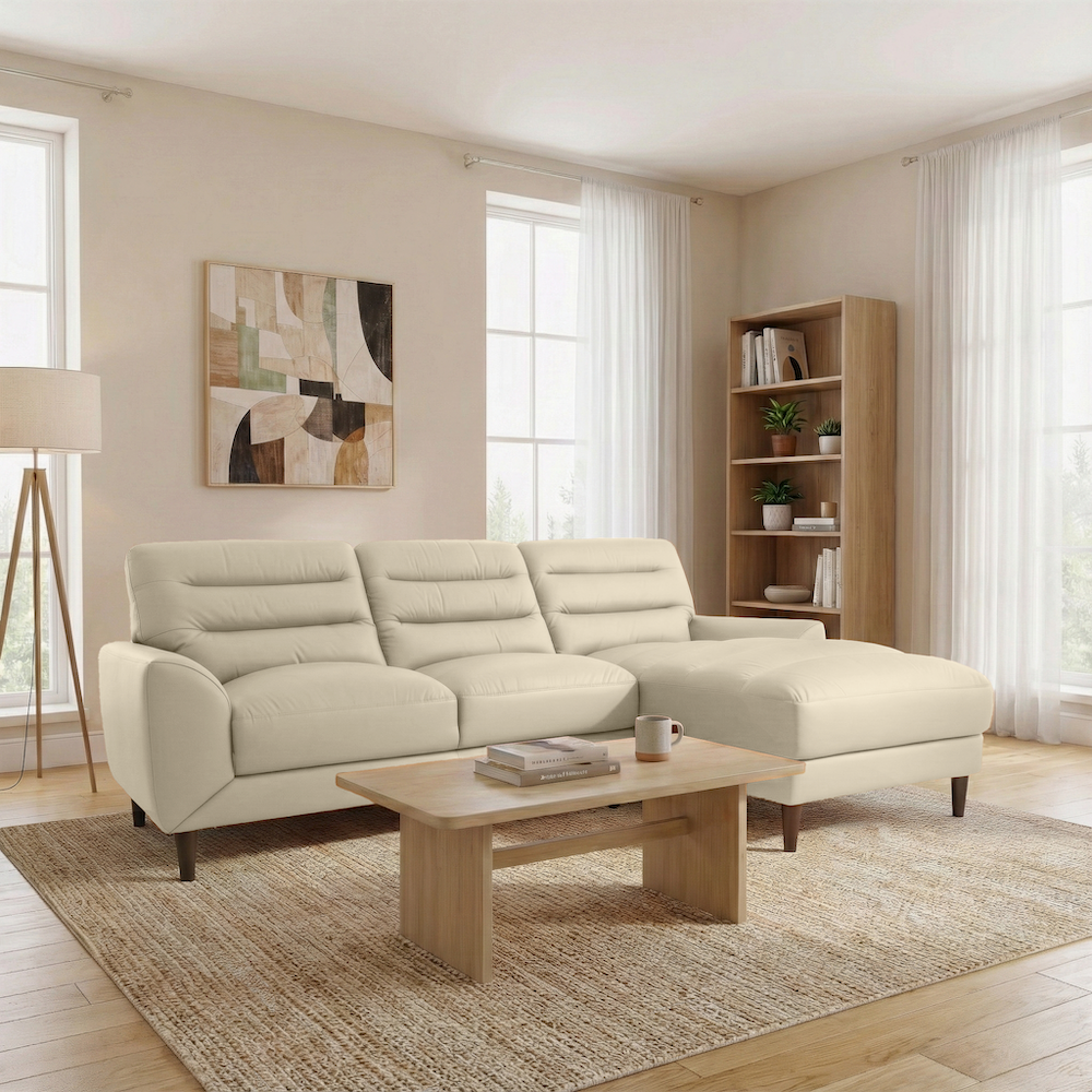 Clarion Cream Genuine Leather Sectional Sofa