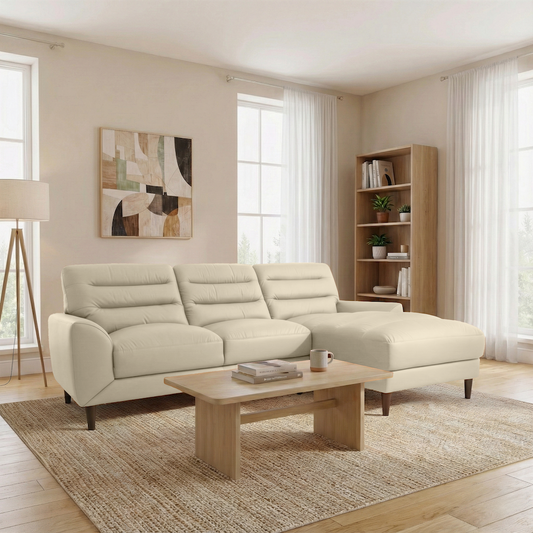Clarion Cream Genuine Leather Sectional Sofa
