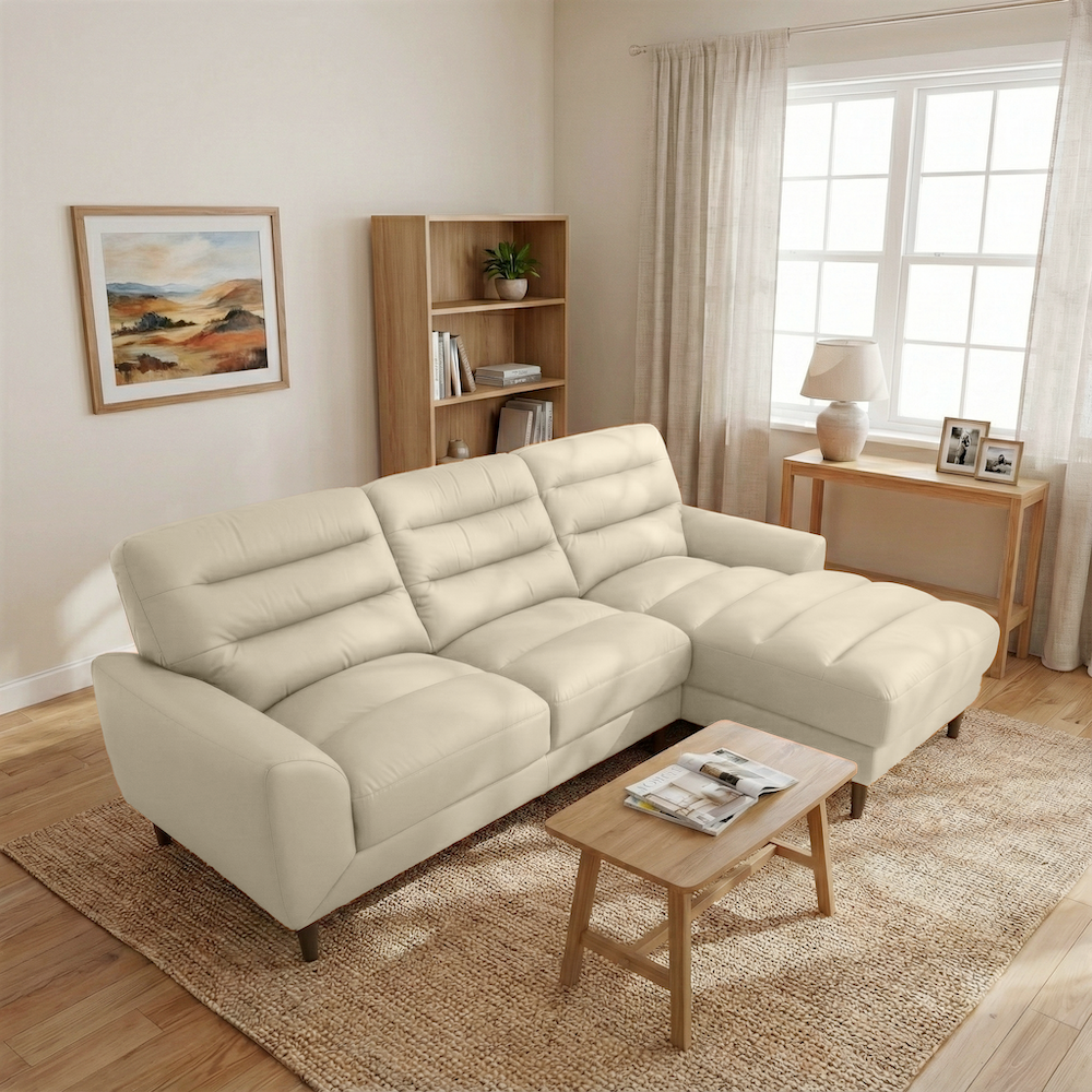 Clarion Cream Genuine Leather Sectional Sofa