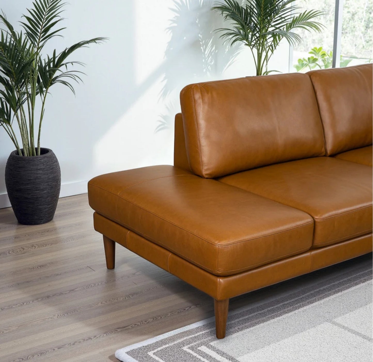 Corbin Left-Facing Tan Genuine Leather Sectional