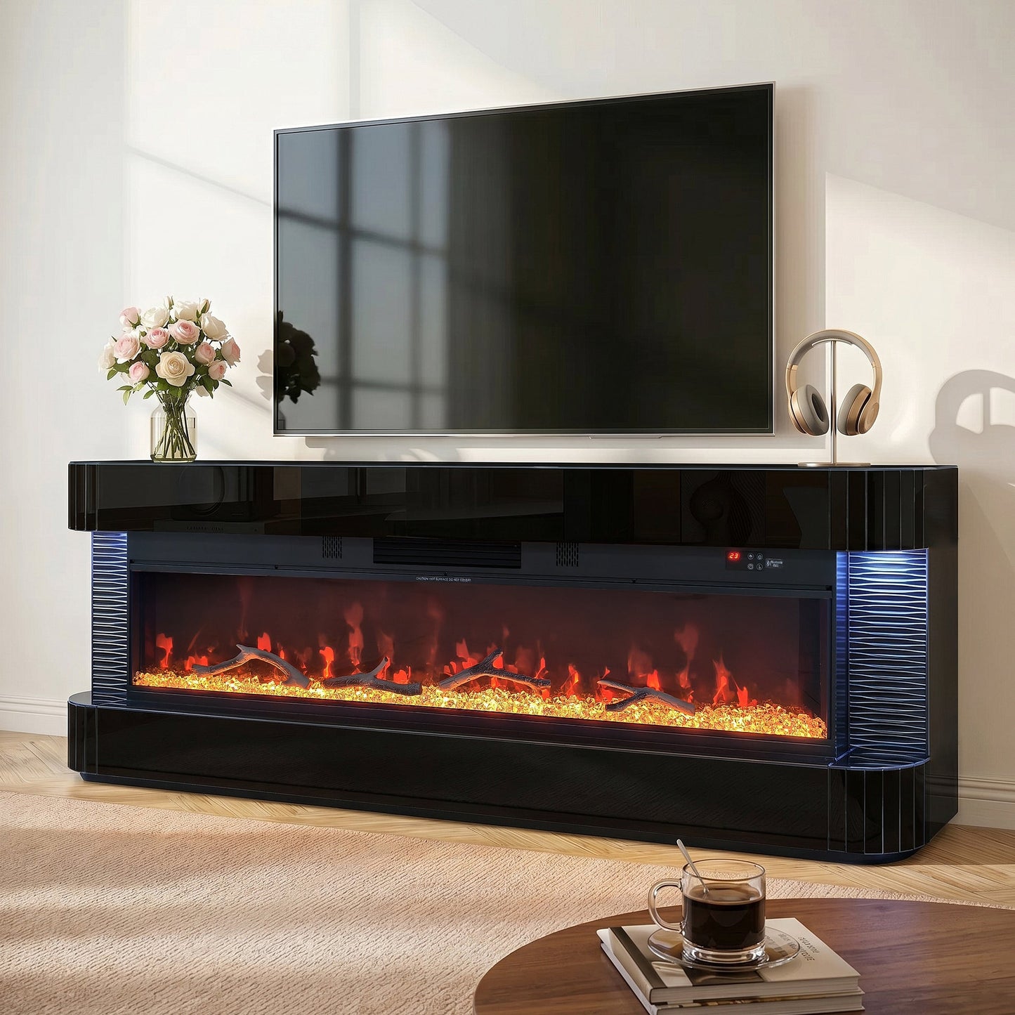 Lush Black LED/BLUETOOTH SPEAKERS  Fireplace Entertainment Center