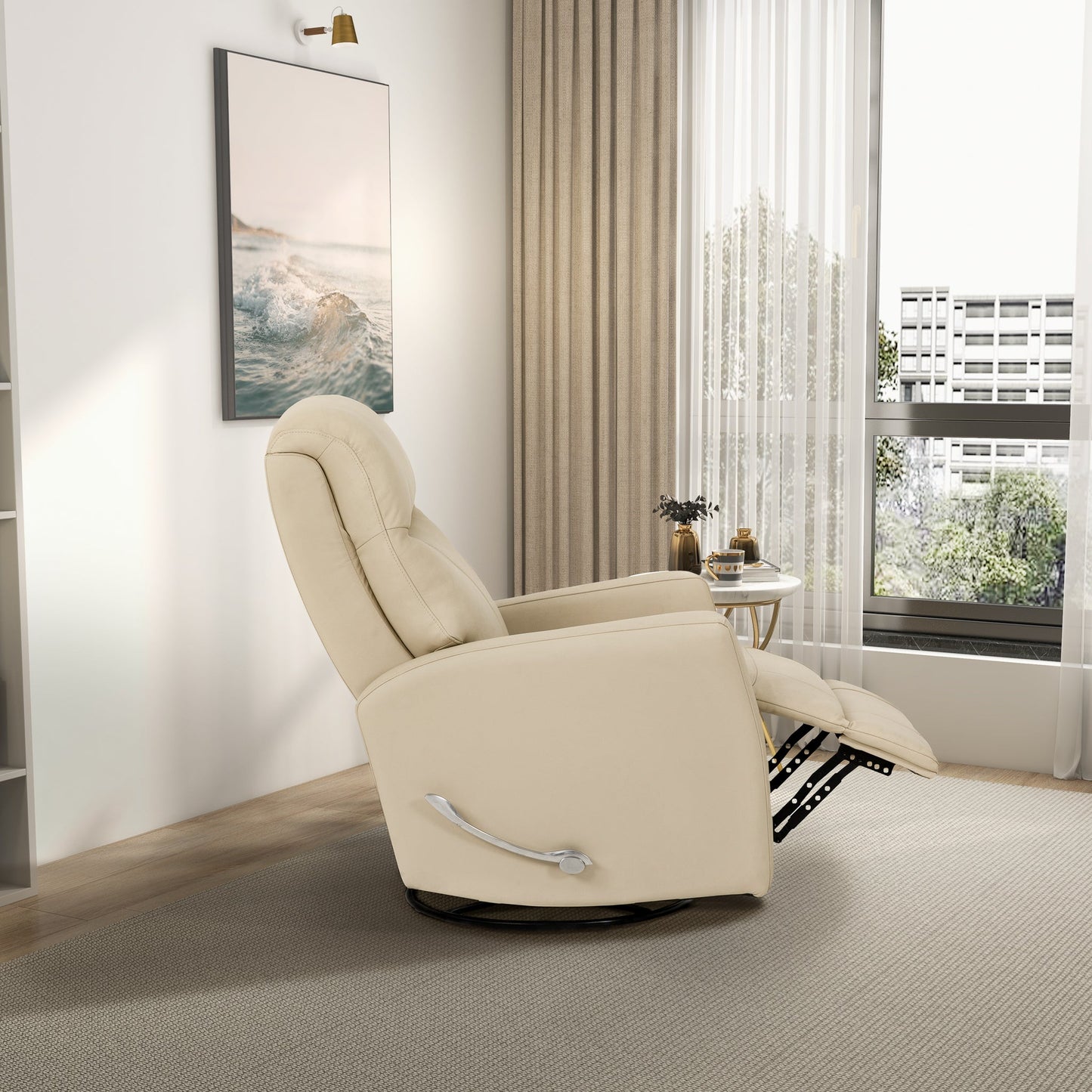 Harlow Swivel Glider Top Grain Leather Recliner Chair - Ivory