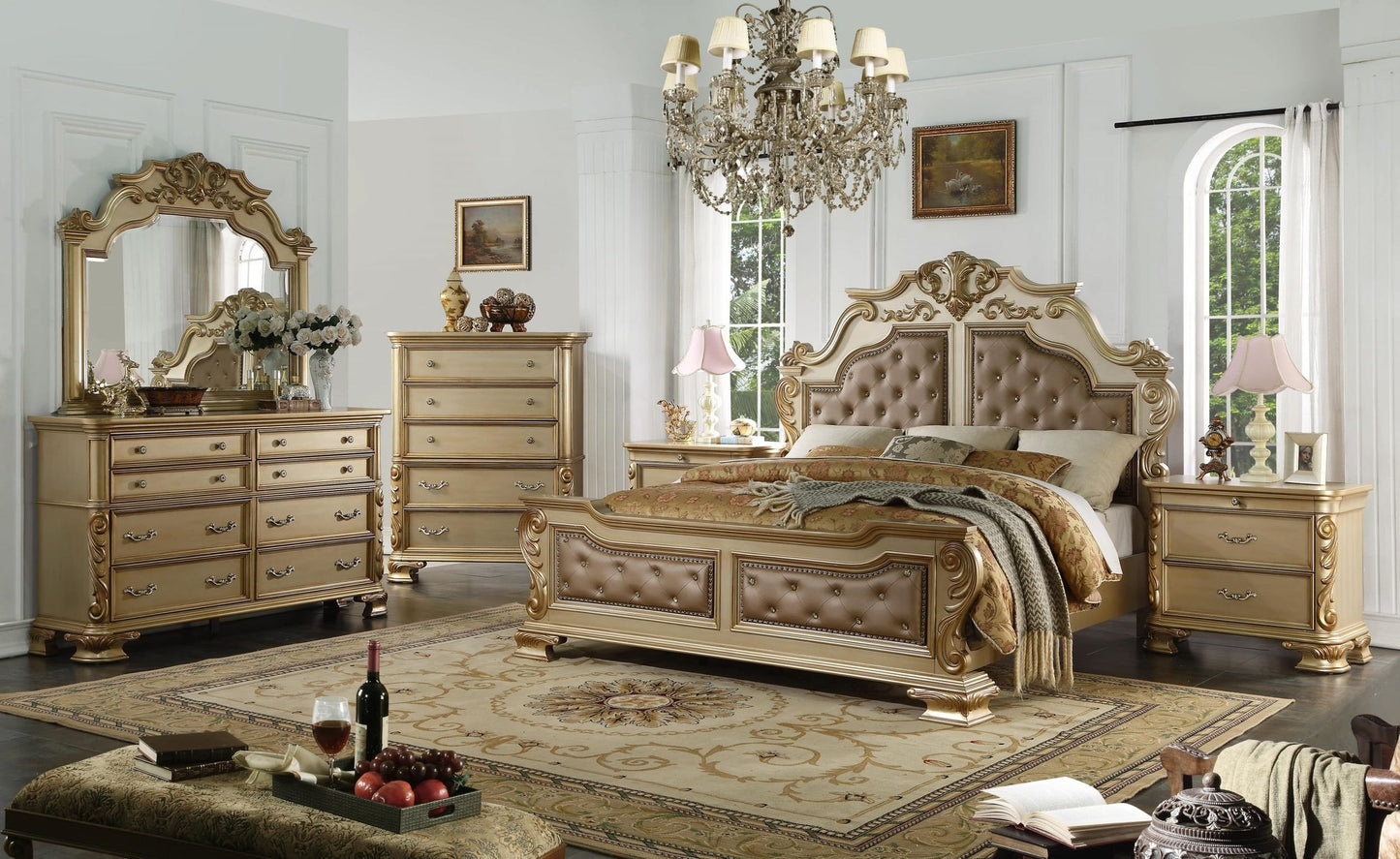 Miranda Collection Gold Finish Bedroom Set