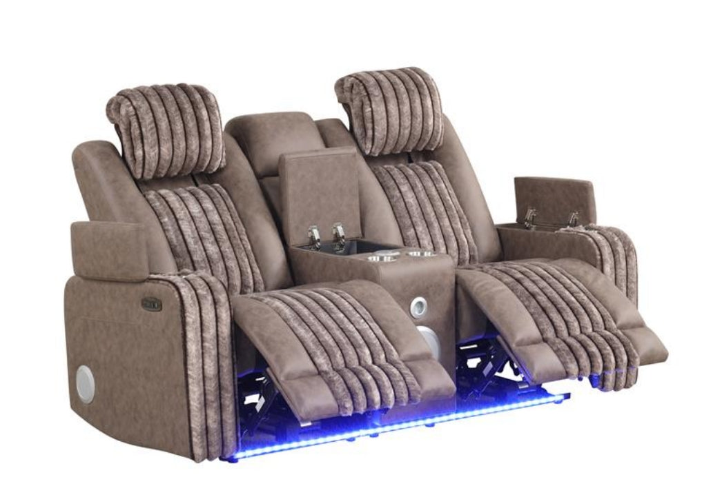 Lita Brown POWER RECLINER/ HEADREST/LED 3pc Living Room Set S4225