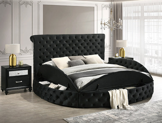 Brigitte Black Queen Upholstered Storage Panel Bed
