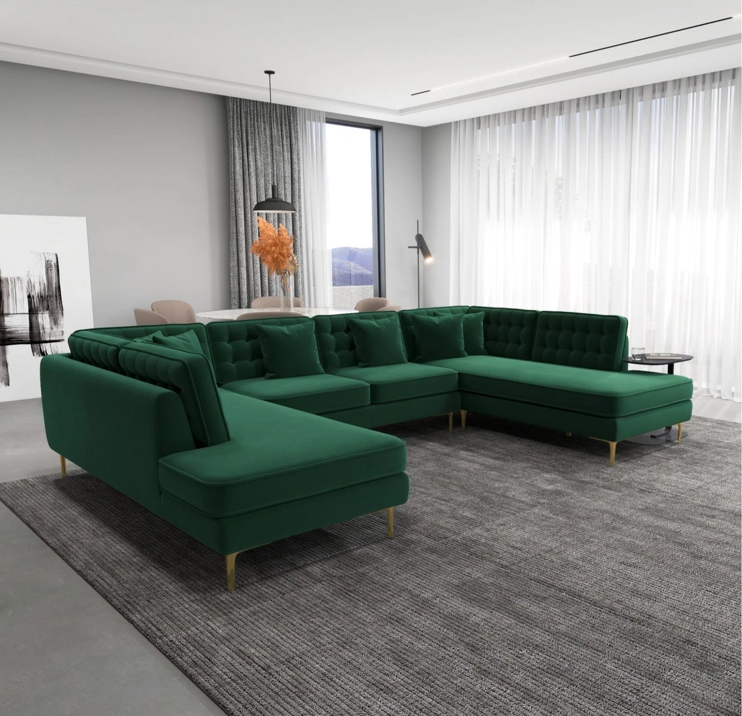 Brooke 131" Green Velvet U Shape Corner Sectional