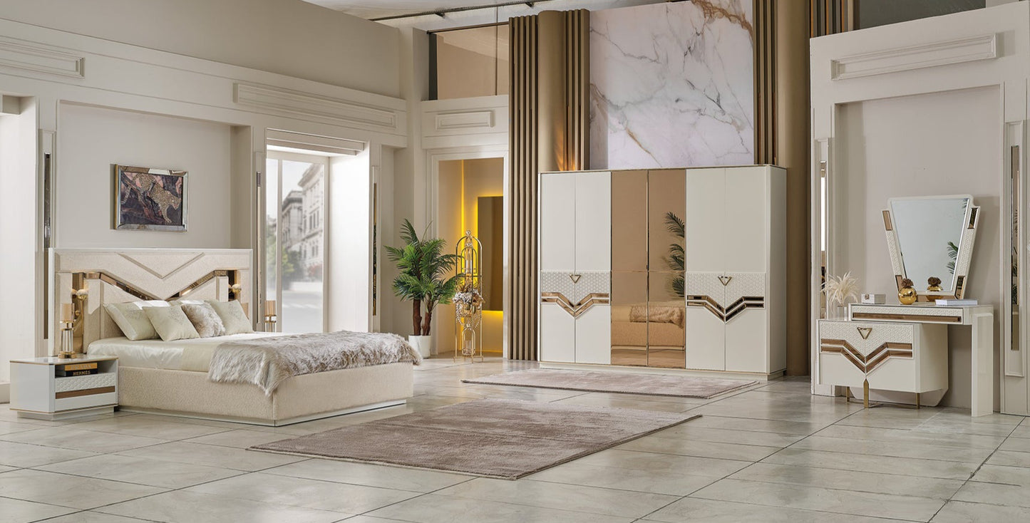 Zen Luxury Bedroom Set (Bed& Dresser With Mirror & 2 Nightstand)
