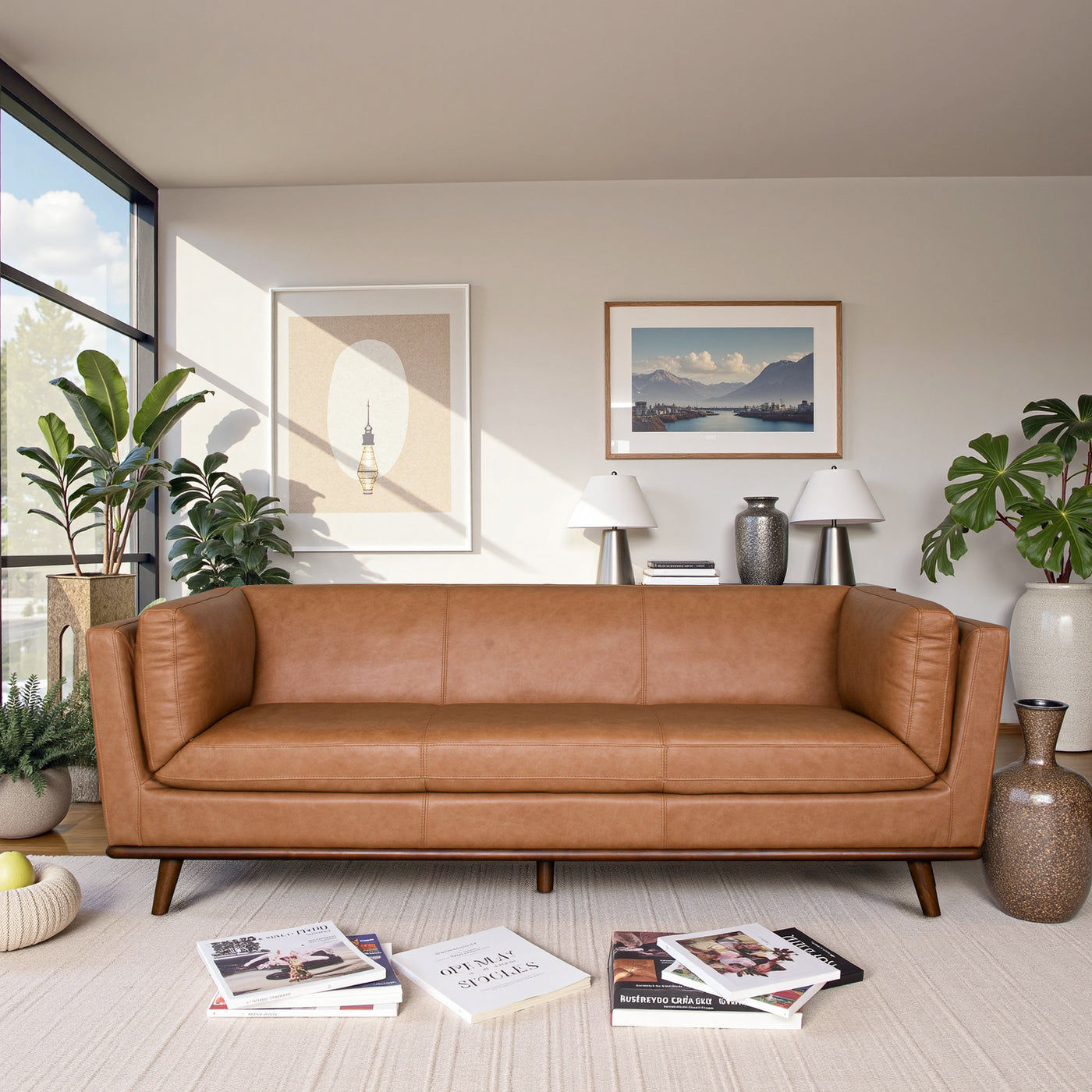 Phoenix Tan Genuine Leather Sofa