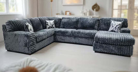 Austin Charcoal Thick Stripe Fabric Sectional S312