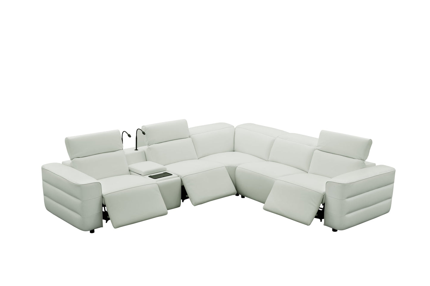 Holly White Italian Leather/Match POWER Reclining Corner Sectional (3 Power Recliners + 1 Console) MI-2520