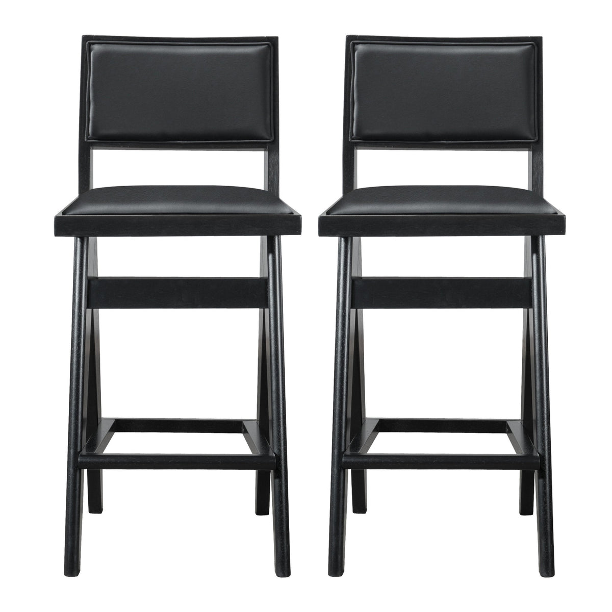 Keira Black Vegan Leather Bar Stool (Set Of 2)