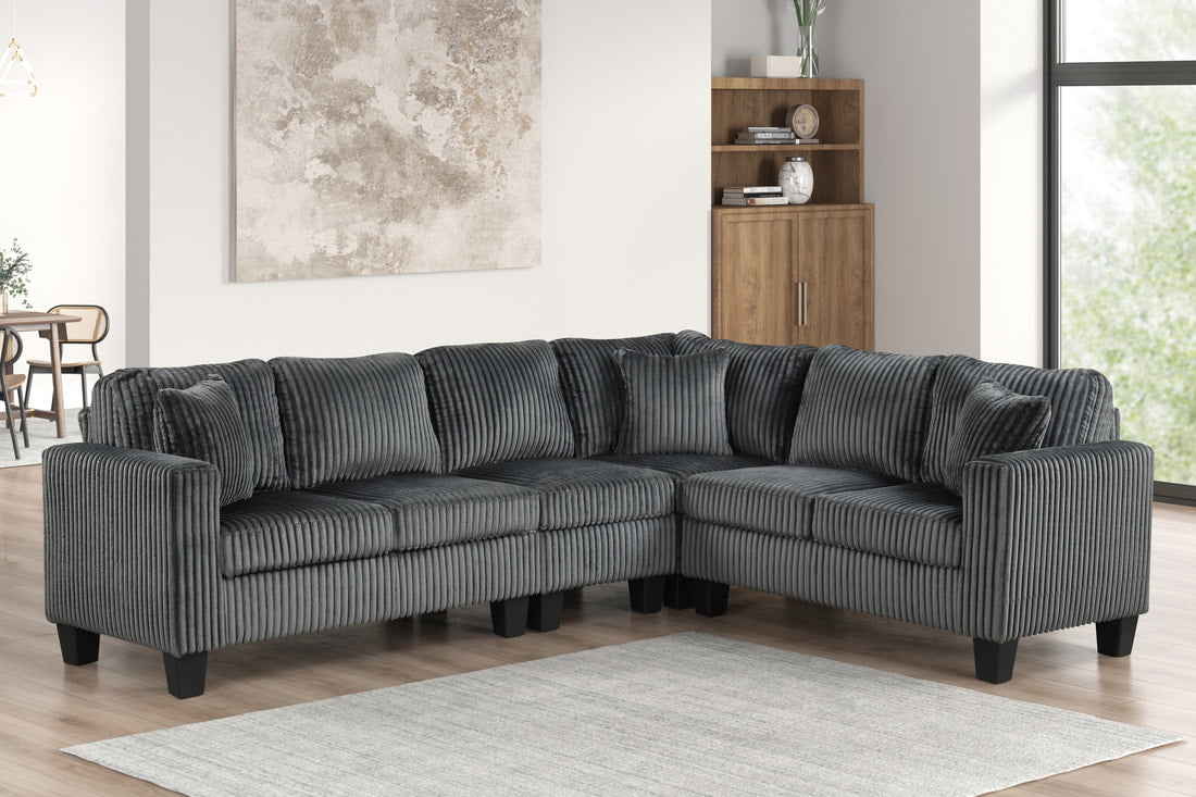 Logan2 Charcoal Cord Fabric Reversible Sectional