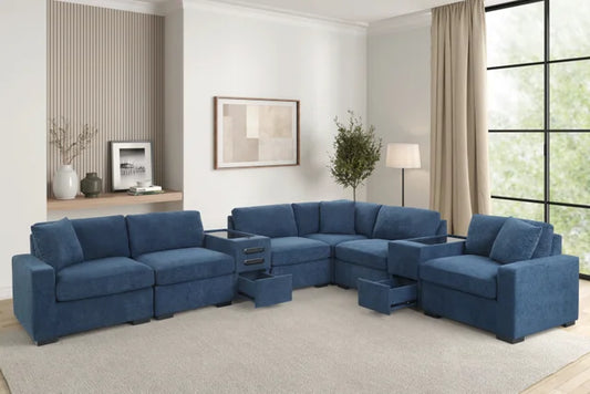 Barista Blue BLUETOOTH SPEAKERS 8PC Modular Sectional Set