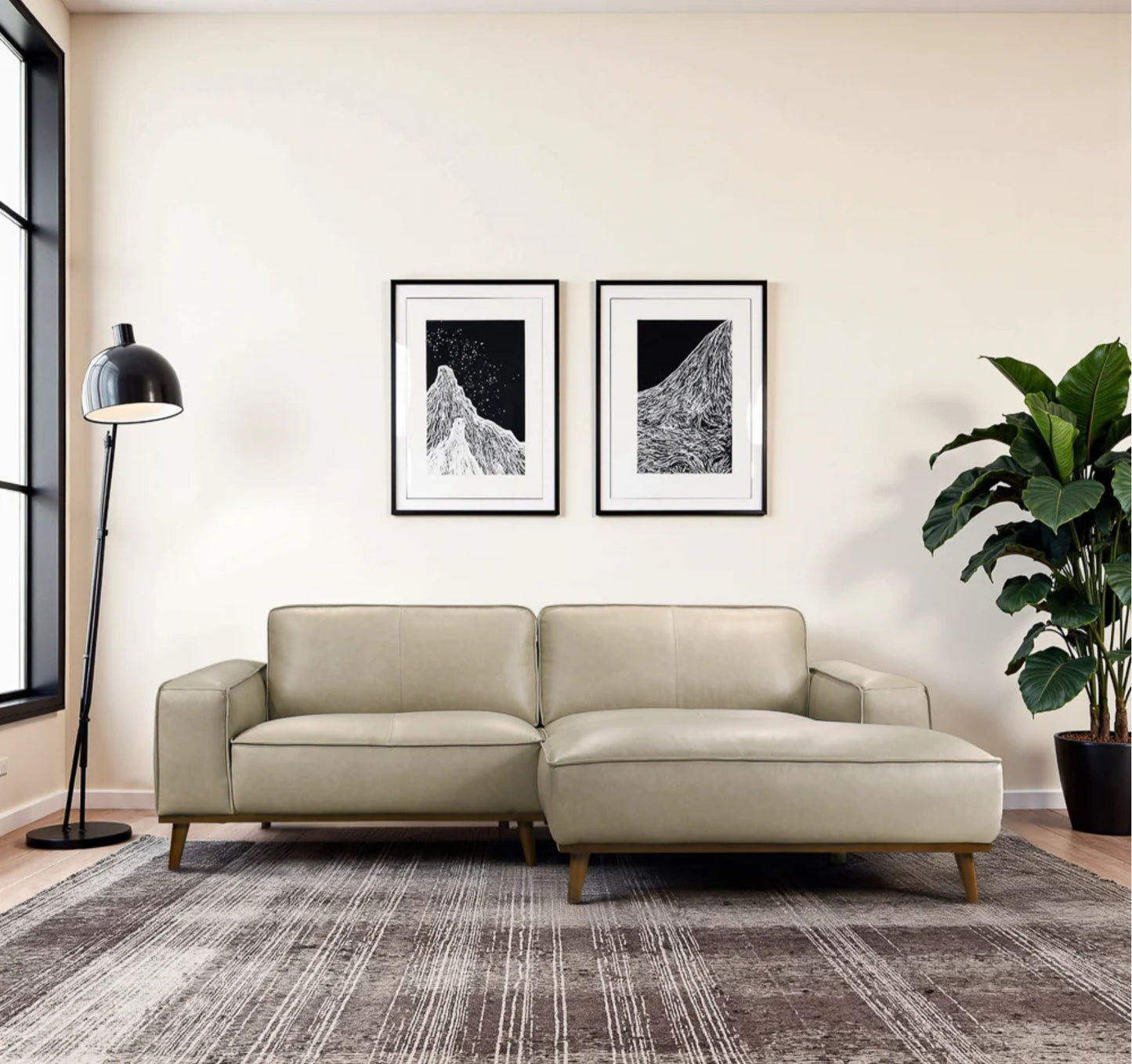 Kerrville Beige Genuine Leather Right Sectional