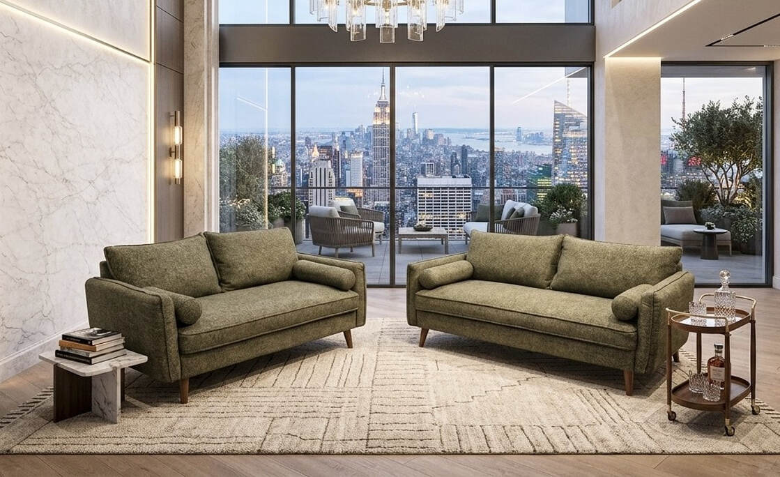 Vanti Green Fabric Sofa and Loveseat
