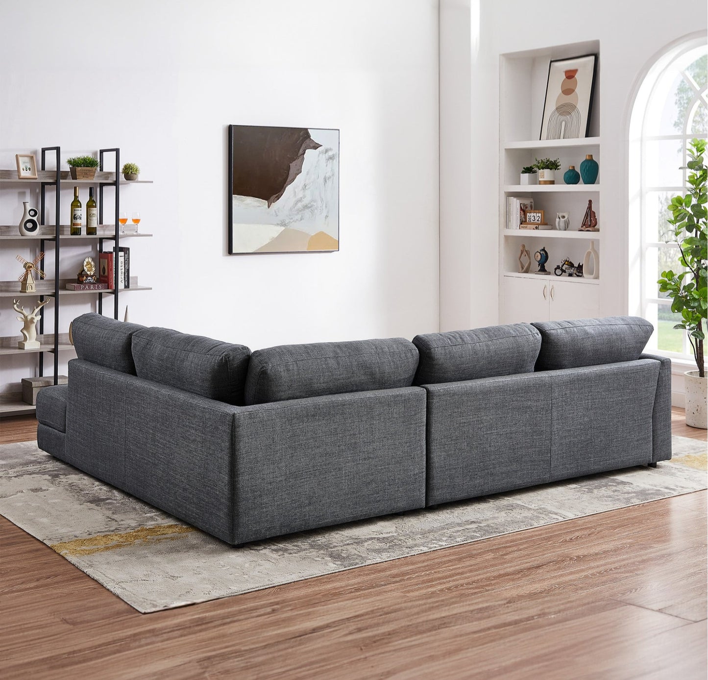 Glander 108" Grey Linen Sectional Sofa Right Facing