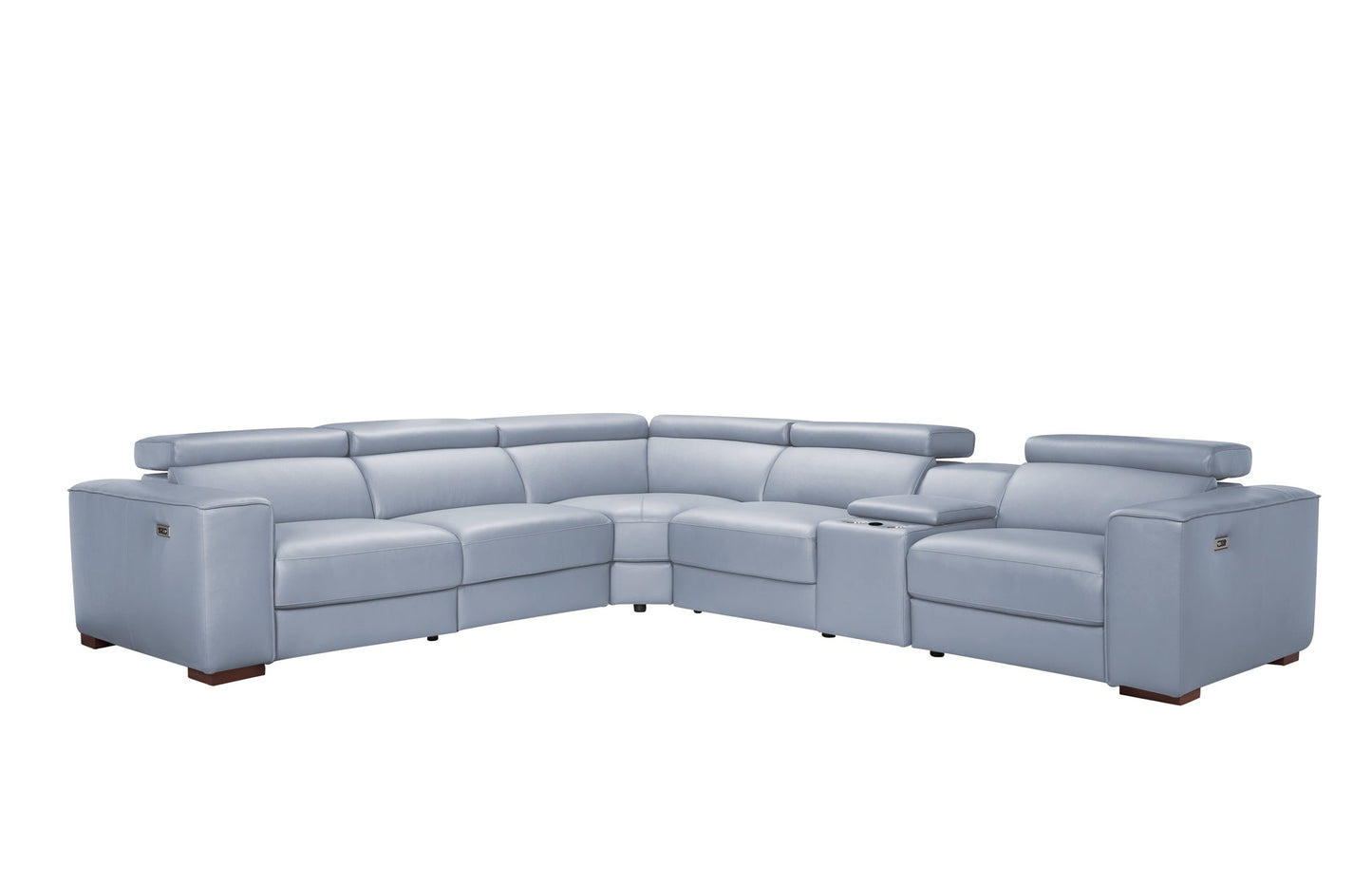 Picasso II Light Blue 2-POWER Italian Leather Match 6pc Sectional  MI631