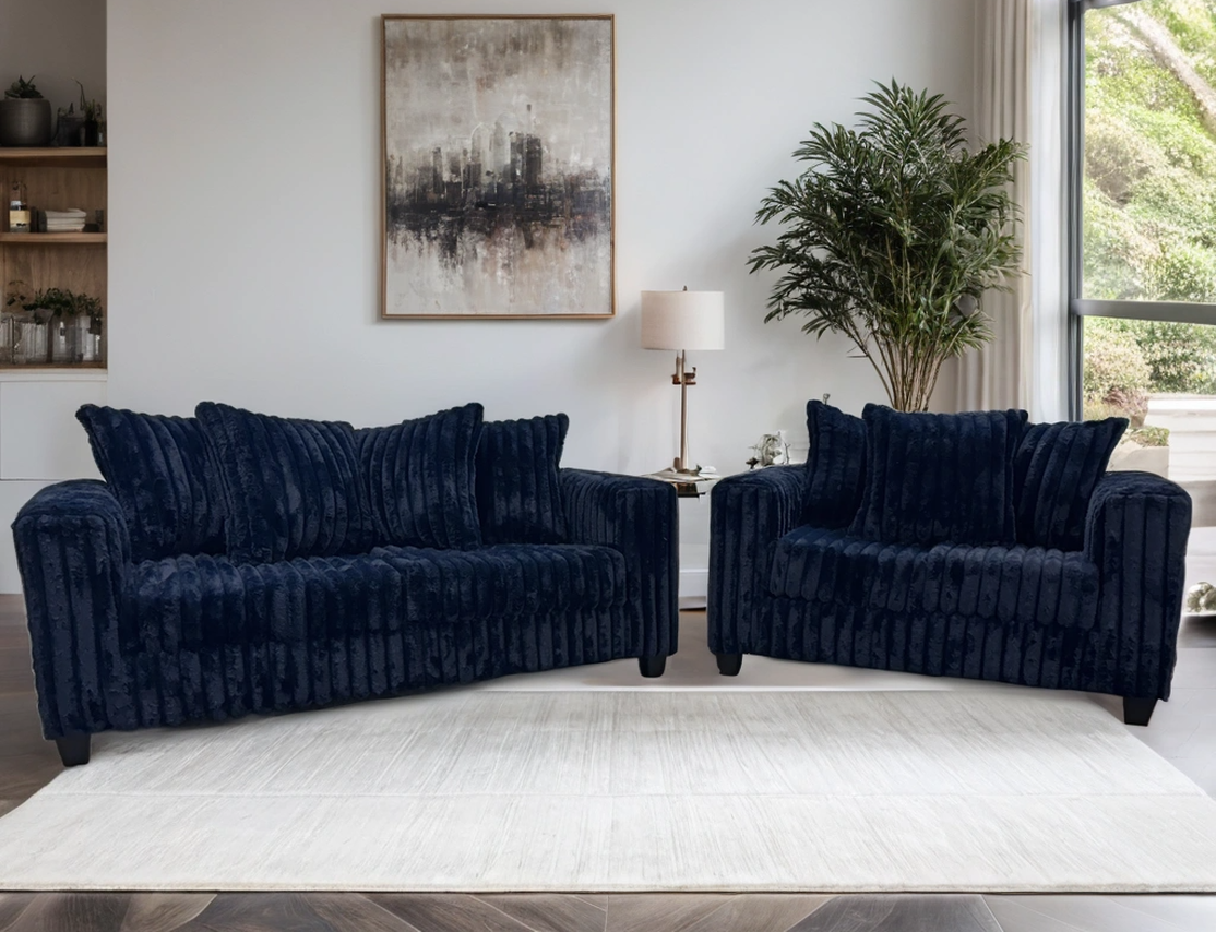 510 Navy Corduroy Fabric Sofa And Loveseat