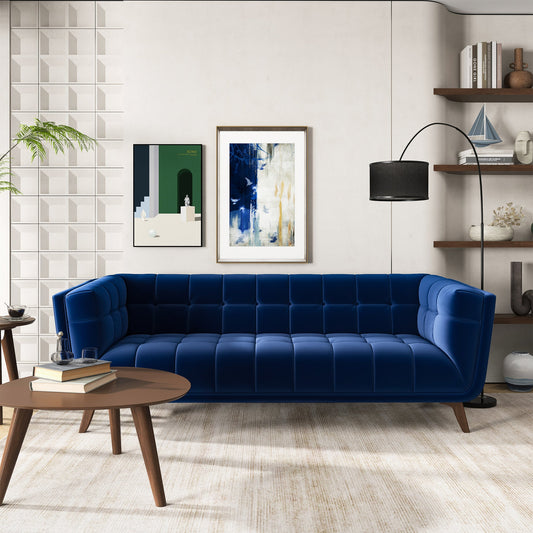 Addison 86" Blue Velvet Modern  Sofa