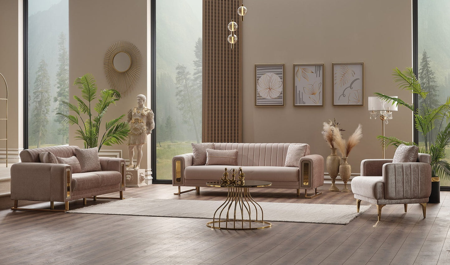 Lotus 3-pieces (Sofa & Loveseat & Chair) Livingroom Set Cream