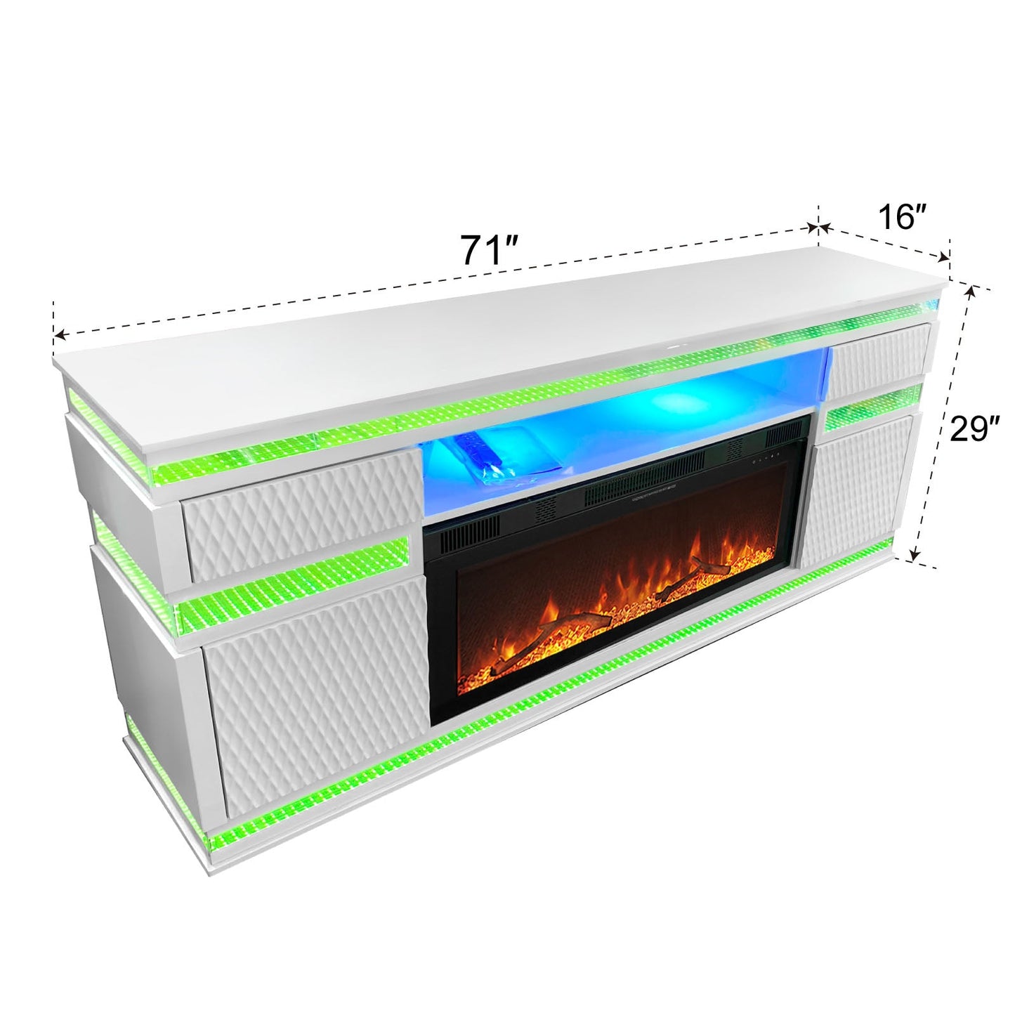 A-W036 White LED/BLUETOOTH SPEAKERS TV Stand Fireplace